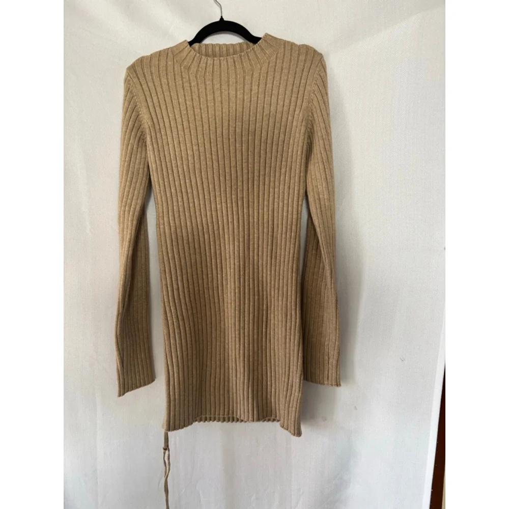 Women's AKIRA Ribbed Knit Sweater Dress Tan XL